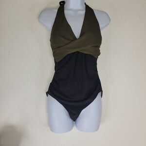 Two-Tone Halter Swimsuit